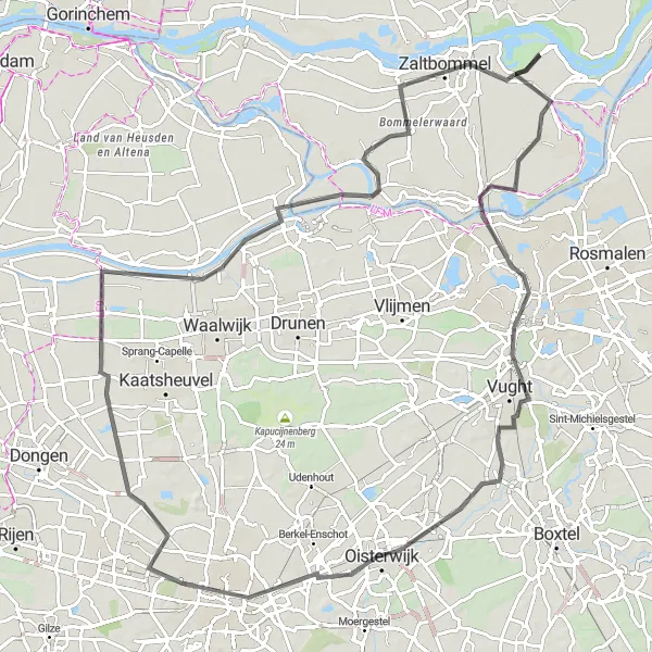 Map miniature of "The Lek River Loop" cycling inspiration in Gelderland, Netherlands. Generated by Tarmacs.app cycling route planner