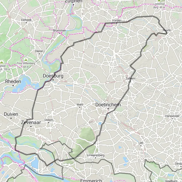 Miniatuurkaart van de fietsinspiratie "Montferland Motte en Pieterpad Route" in Gelderland, Netherlands. Gemaakt door de Tarmacs.app fietsrouteplanner