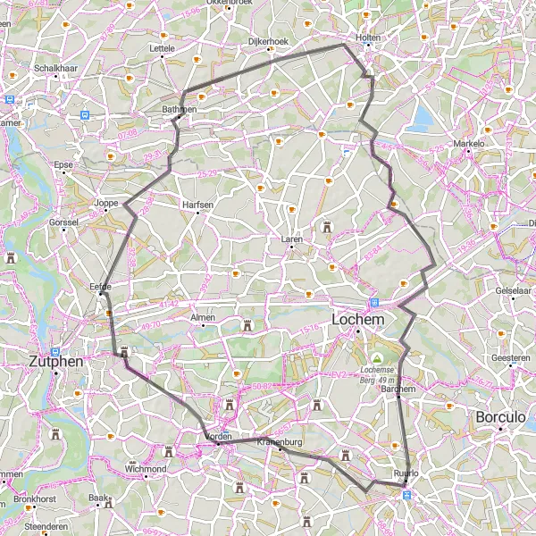 Map miniature of "The Ruurlo Road Adventure" cycling inspiration in Gelderland, Netherlands. Generated by Tarmacs.app cycling route planner