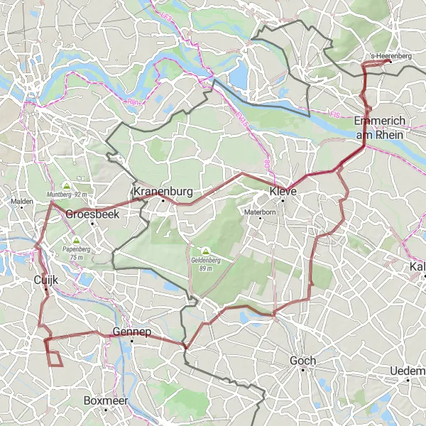 Miniatuurkaart van de fietsinspiratie "Maas en Waal Gravel Avontuur" in Gelderland, Netherlands. Gemaakt door de Tarmacs.app fietsrouteplanner