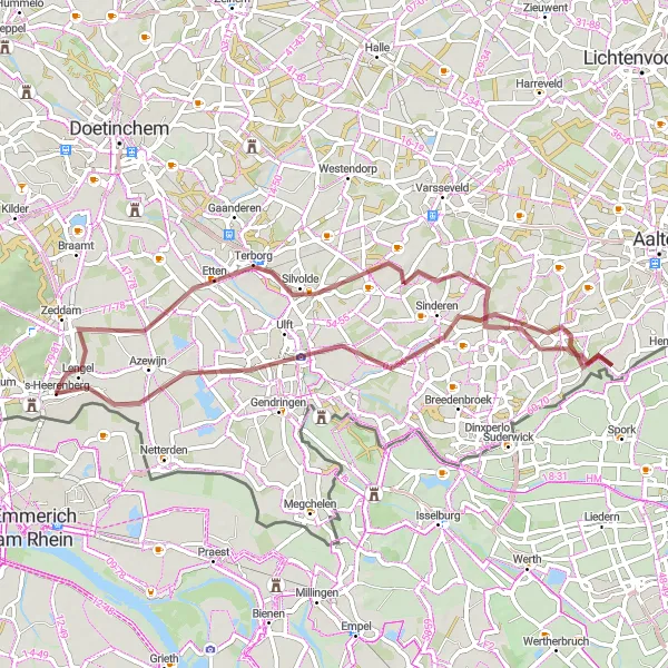 Miniatuurkaart van de fietsinspiratie "Rustige Landwegen en Schilderachtige Dorpen Gravel Route" in Gelderland, Netherlands. Gemaakt door de Tarmacs.app fietsrouteplanner