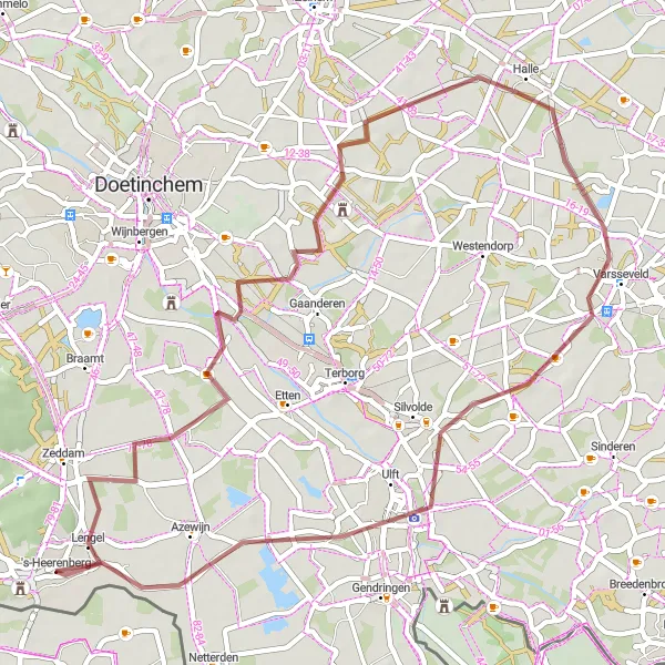 Map miniature of "Discovering the Countryside" cycling inspiration in Gelderland, Netherlands. Generated by Tarmacs.app cycling route planner