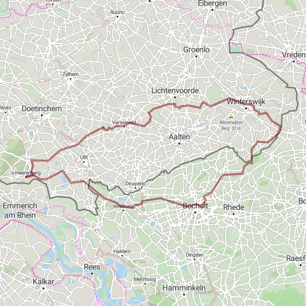 Map miniature of "Gravel Adventure" cycling inspiration in Gelderland, Netherlands. Generated by Tarmacs.app cycling route planner