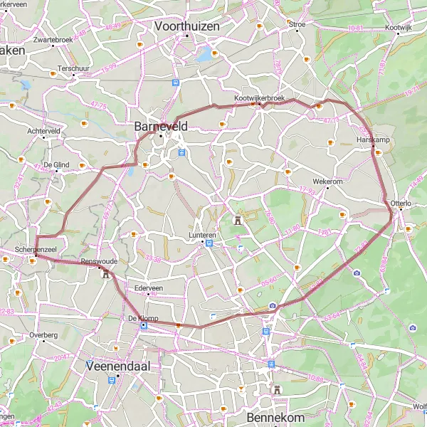 Miniatuurkaart van de fietsinspiratie "Scherpenzeel en Valenberg route" in Gelderland, Netherlands. Gemaakt door de Tarmacs.app fietsrouteplanner