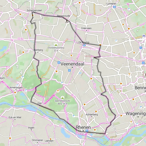 Map miniature of "Discover Renswoude and Grebbeberg" cycling inspiration in Gelderland, Netherlands. Generated by Tarmacs.app cycling route planner