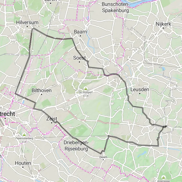 Miniatuurkaart van de fietsinspiratie "Maarn en Paleis Soestdijk route" in Gelderland, Netherlands. Gemaakt door de Tarmacs.app fietsrouteplanner