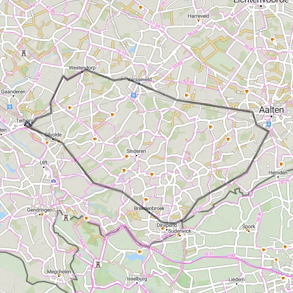 Miniatuurkaart van de fietsinspiratie "Roadroute Varsseveld - Silvolde" in Gelderland, Netherlands. Gemaakt door de Tarmacs.app fietsrouteplanner