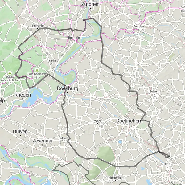 Miniatuurkaart van de fietsinspiratie "Fietsen door Montferland en de Achterhoek" in Gelderland, Netherlands. Gemaakt door de Tarmacs.app fietsrouteplanner