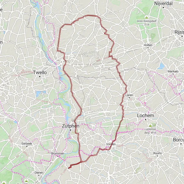 Map miniature of "The Gorssel Loop Gravel Cycling Route" cycling inspiration in Gelderland, Netherlands. Generated by Tarmacs.app cycling route planner