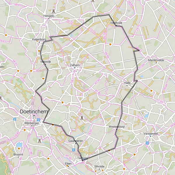 Map miniature of "Terborg Scenic Ride" cycling inspiration in Gelderland, Netherlands. Generated by Tarmacs.app cycling route planner