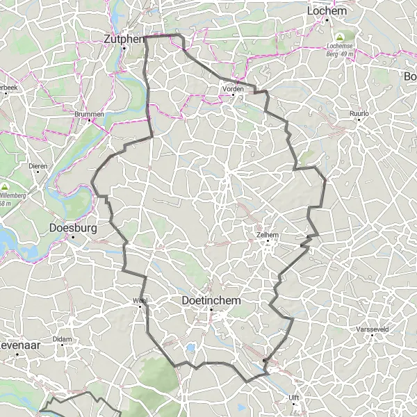 Map miniature of "Wehl to Kasteel Wisch Road Route" cycling inspiration in Gelderland, Netherlands. Generated by Tarmacs.app cycling route planner