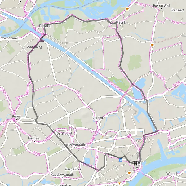 Map miniature of "Kerk-Avezaath Loop" cycling inspiration in Gelderland, Netherlands. Generated by Tarmacs.app cycling route planner