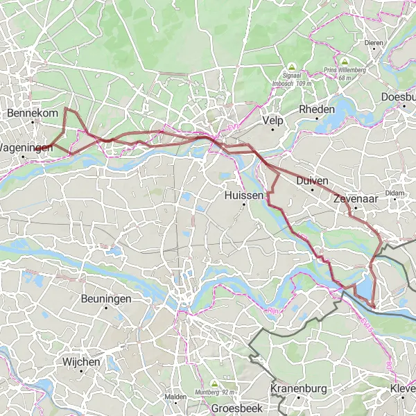 Miniatuurkaart van de fietsinspiratie "Graveltocht Bimmen-Oud-Zevenaar" in Gelderland, Netherlands. Gemaakt door de Tarmacs.app fietsrouteplanner