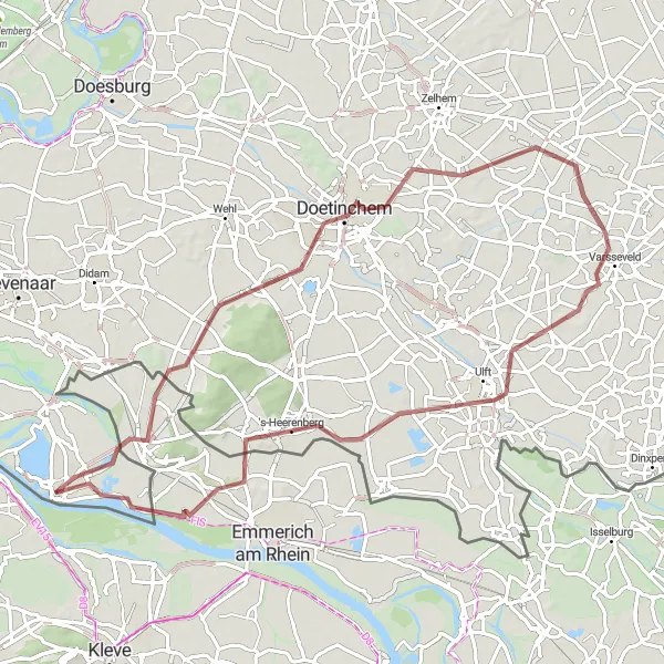 Miniatuurkaart van de fietsinspiratie "Gravelroute door Montferland en de Achterhoek" in Gelderland, Netherlands. Gemaakt door de Tarmacs.app fietsrouteplanner