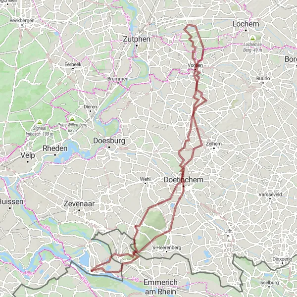 Miniatuurkaart van de fietsinspiratie "Montferland en Pieterpad" in Gelderland, Netherlands. Gemaakt door de Tarmacs.app fietsrouteplanner