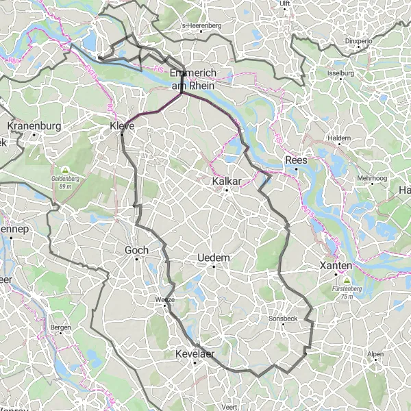 Map miniature of "The Riverside Adventure" cycling inspiration in Gelderland, Netherlands. Generated by Tarmacs.app cycling route planner