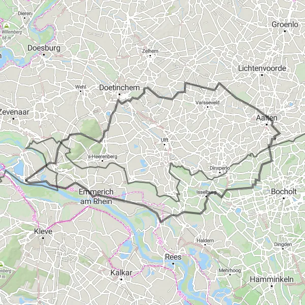 Miniatuurkaart van de fietsinspiratie "Rondje Montferland en Duitsland" in Gelderland, Netherlands. Gemaakt door de Tarmacs.app fietsrouteplanner