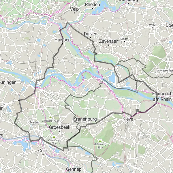 Map miniature of "Tolkamer to Lobith Adventure" cycling inspiration in Gelderland, Netherlands. Generated by Tarmacs.app cycling route planner