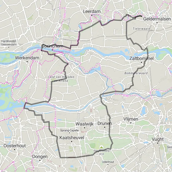 Miniatuurkaart van de fietsinspiratie "Avontuurlijke Kastelenroute" in Gelderland, Netherlands. Gemaakt door de Tarmacs.app fietsrouteplanner