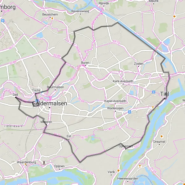 Map miniature of "Tricht to Meteren Loop" cycling inspiration in Gelderland, Netherlands. Generated by Tarmacs.app cycling route planner