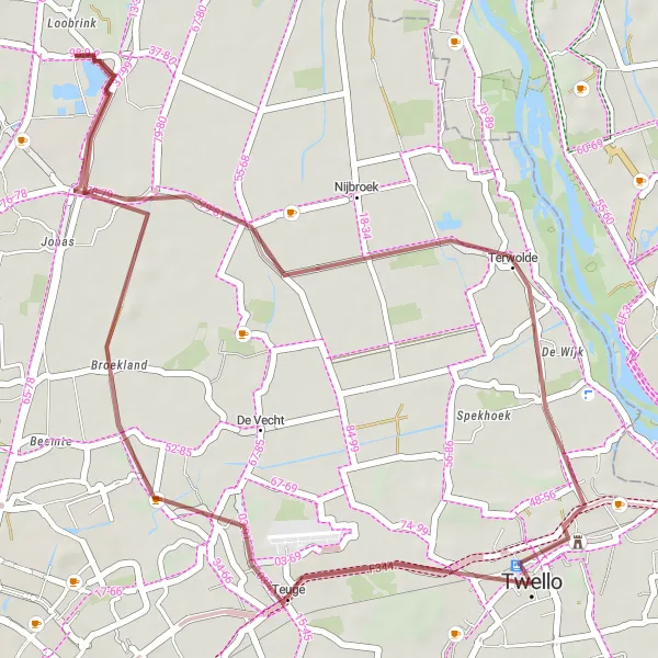 Miniatuurkaart van de fietsinspiratie "Graveltocht door Gelderland" in Gelderland, Netherlands. Gemaakt door de Tarmacs.app fietsrouteplanner