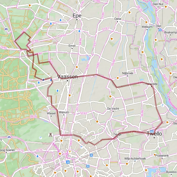 Map miniature of "Twello Gravel Cycling Route" cycling inspiration in Gelderland, Netherlands. Generated by Tarmacs.app cycling route planner