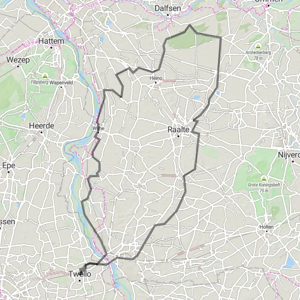 Map miniature of "Twello Scenic Loop" cycling inspiration in Gelderland, Netherlands. Generated by Tarmacs.app cycling route planner