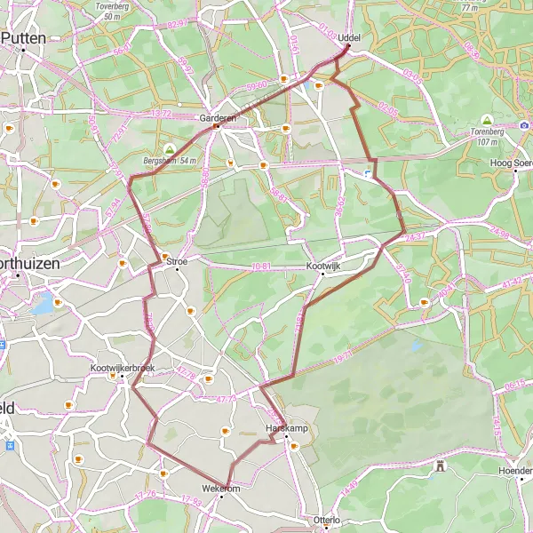 Map miniature of "Kootwijk and surroundings Gravel Route" cycling inspiration in Gelderland, Netherlands. Generated by Tarmacs.app cycling route planner