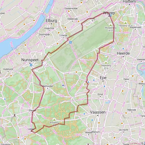 Map miniature of "Elspeet and Neerlands Bergje Gravel Escape" cycling inspiration in Gelderland, Netherlands. Generated by Tarmacs.app cycling route planner