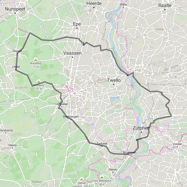 Map miniature of "Uddel Road Tour" cycling inspiration in Gelderland, Netherlands. Generated by Tarmacs.app cycling route planner