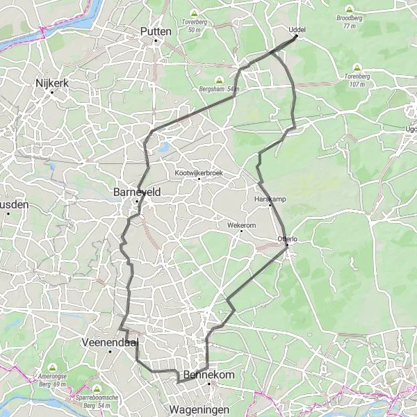 Miniatuurkaart van de fietsinspiratie "De Veluwse Heide en Bosroute" in Gelderland, Netherlands. Gemaakt door de Tarmacs.app fietsrouteplanner