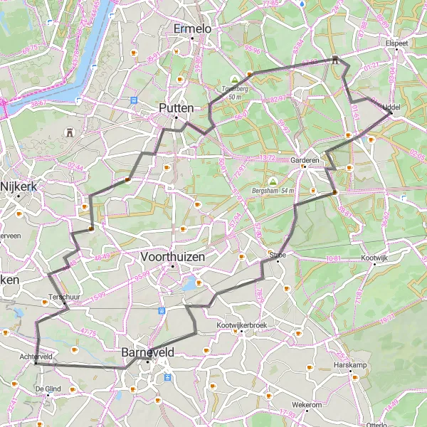 Map miniature of "Stroe to Staverden Loop" cycling inspiration in Gelderland, Netherlands. Generated by Tarmacs.app cycling route planner