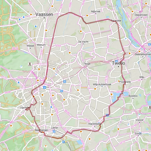 Map miniature of "Scenic Ride - Arkeland on Gravel" cycling inspiration in Gelderland, Netherlands. Generated by Tarmacs.app cycling route planner