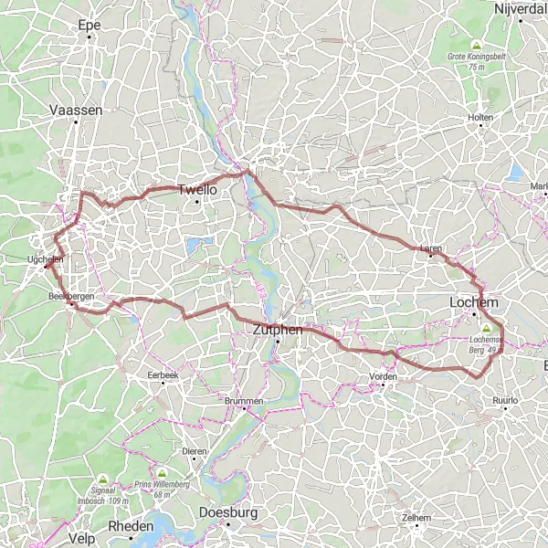 Miniatuurkaart van de fietsinspiratie "Gravelroute van Teuge naar Beekbergen" in Gelderland, Netherlands. Gemaakt door de Tarmacs.app fietsrouteplanner