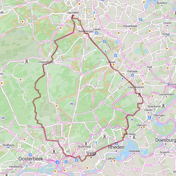 Miniatuurkaart van de fietsinspiratie "Gravelroute Ugchelen - Hoenderloo" in Gelderland, Netherlands. Gemaakt door de Tarmacs.app fietsrouteplanner