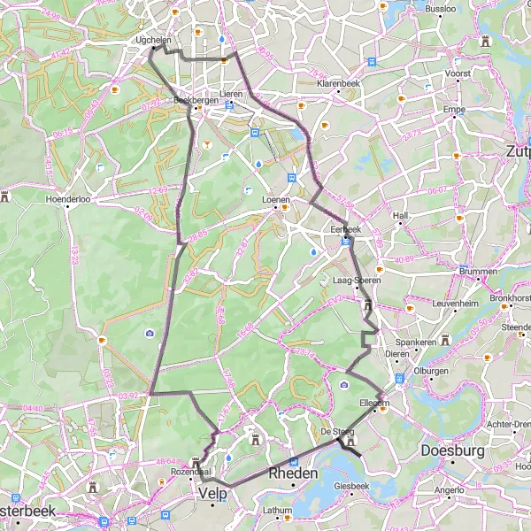 Map miniature of "Ugchelen and Beyond" cycling inspiration in Gelderland, Netherlands. Generated by Tarmacs.app cycling route planner