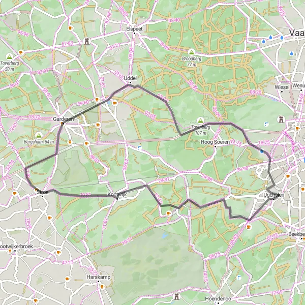 Miniatuurkaart van de fietsinspiratie "Verken de Veluwse bossen op deze rit van Ugchelen naar Garderen" in Gelderland, Netherlands. Gemaakt door de Tarmacs.app fietsrouteplanner