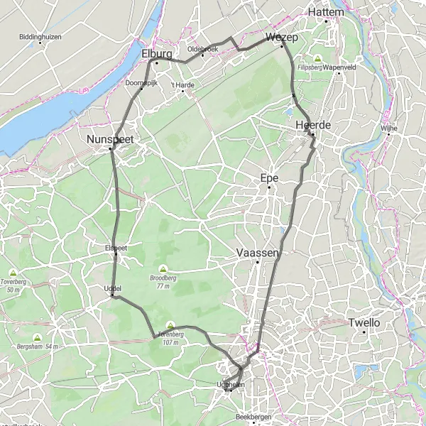 Miniatuurkaart van de fietsinspiratie "Avontuurlijke tocht naar Uddel vanuit Ugchelen" in Gelderland, Netherlands. Gemaakt door de Tarmacs.app fietsrouteplanner