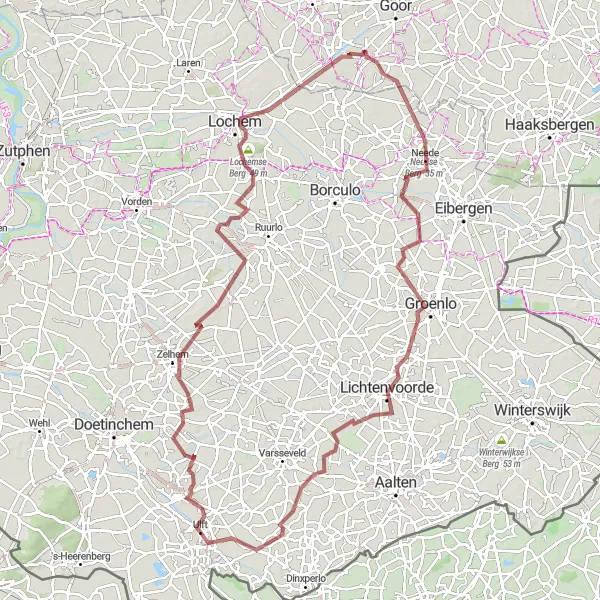 Map miniature of "Lochemse Berg Gravel Challenge" cycling inspiration in Gelderland, Netherlands. Generated by Tarmacs.app cycling route planner