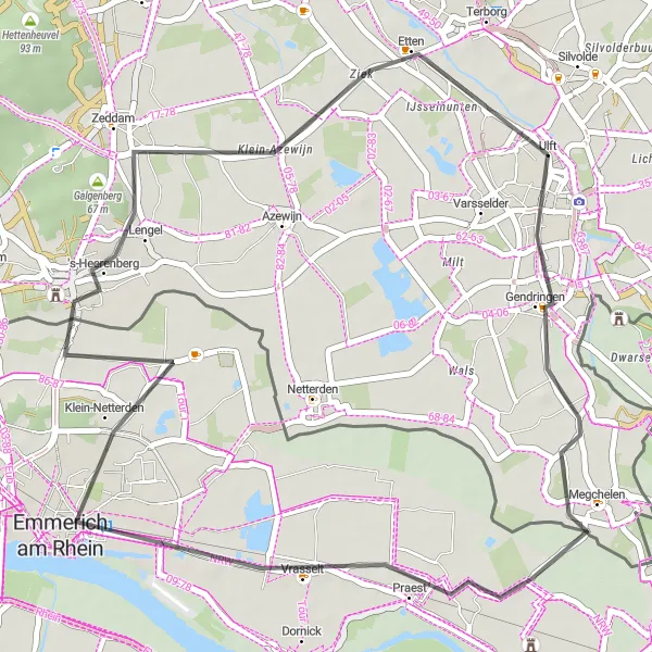 Map miniature of "Gendringen Cultural Road Cycling Route" cycling inspiration in Gelderland, Netherlands. Generated by Tarmacs.app cycling route planner