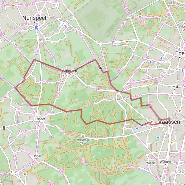 Map miniature of "Vaassen Gravel Loop" cycling inspiration in Gelderland, Netherlands. Generated by Tarmacs.app cycling route planner