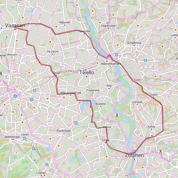 Miniatuurkaart van de fietsinspiratie "Nijbroek - Kasteel Cannenburch Gravel Route" in Gelderland, Netherlands. Gemaakt door de Tarmacs.app fietsrouteplanner