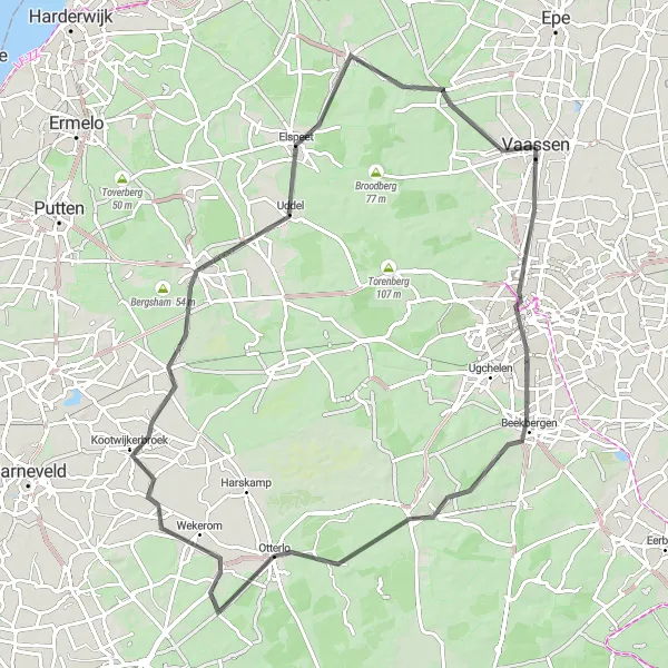 Map miniature of "Countryside Delights" cycling inspiration in Gelderland, Netherlands. Generated by Tarmacs.app cycling route planner