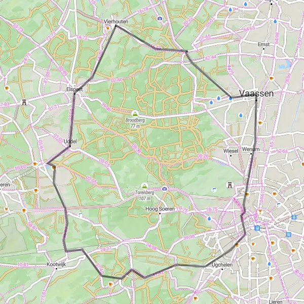 Miniatuurkaart van de fietsinspiratie "Fietsroute van Vaassen naar Kasteel Cannenburch" in Gelderland, Netherlands. Gemaakt door de Tarmacs.app fietsrouteplanner
