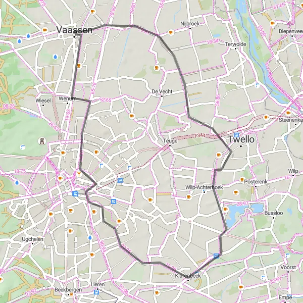 Map miniature of "Twello and Klarenbeek Road Loop" cycling inspiration in Gelderland, Netherlands. Generated by Tarmacs.app cycling route planner