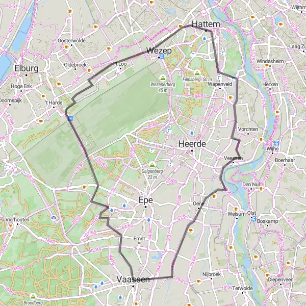 Miniatuurkaart van de fietsinspiratie "Vaassen - Jonas Road Route" in Gelderland, Netherlands. Gemaakt door de Tarmacs.app fietsrouteplanner