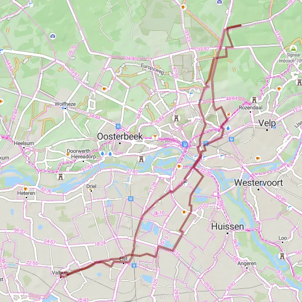 Map miniature of "Discovering Elst by Gravel Bike" cycling inspiration in Gelderland, Netherlands. Generated by Tarmacs.app cycling route planner