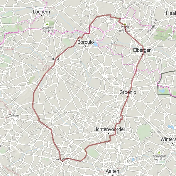 Map miniature of "Hidden Gem Gravel Ride" cycling inspiration in Gelderland, Netherlands. Generated by Tarmacs.app cycling route planner