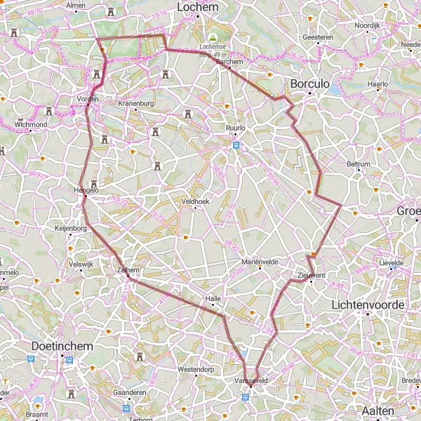 Miniatuurkaart van de fietsinspiratie "Gravelroute via Zelhem en Vorden" in Gelderland, Netherlands. Gemaakt door de Tarmacs.app fietsrouteplanner