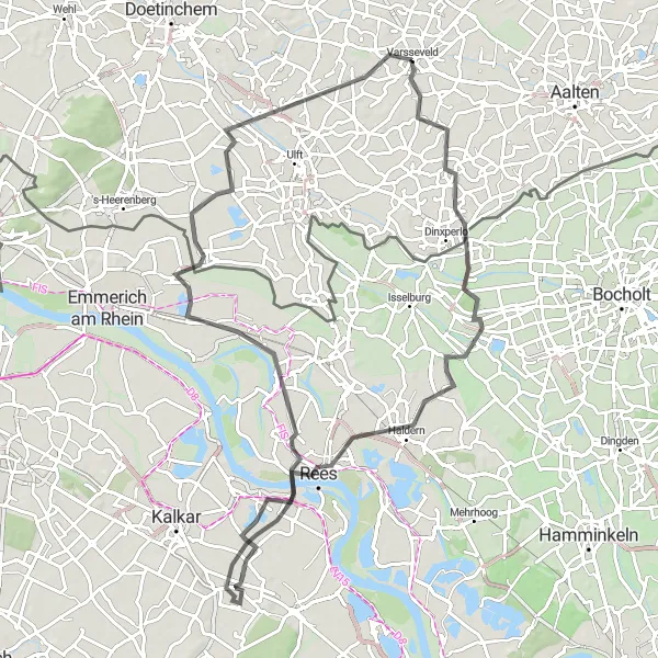 Miniatuurkaart van de fietsinspiratie "Varsseveld Road Challenge" in Gelderland, Netherlands. Gemaakt door de Tarmacs.app fietsrouteplanner